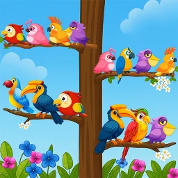 Symbol von Vögel Farb Sort: Puzzle Spiel